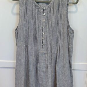 Faherty Navy and White Pinstripe Linen Isha Sleeveless Mini Dress